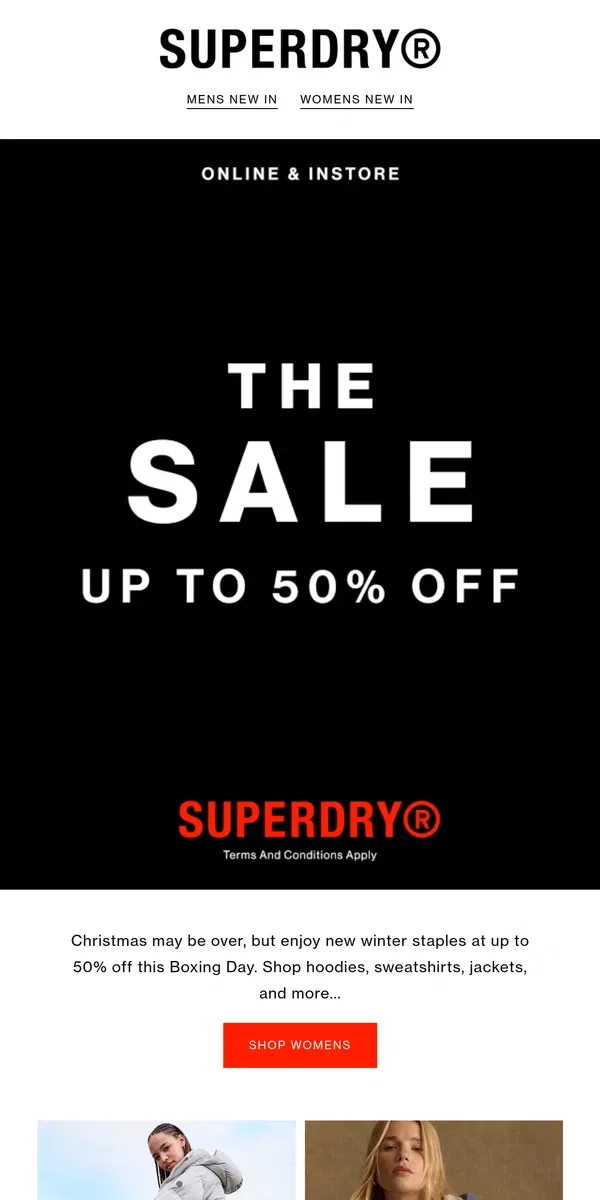 Email from Superdry. A Gift From Us: Up To 50% Off This Boxing Day