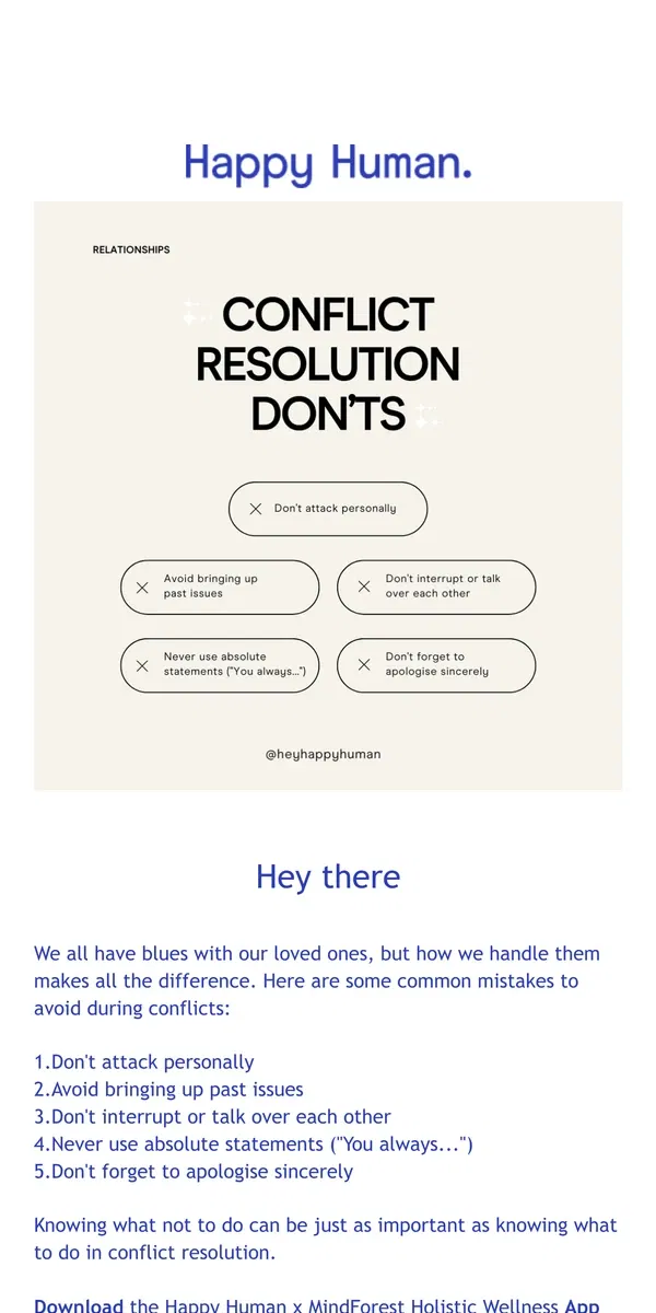 Email from Happy Home. 🟡 Happy Human Wellness App - Conflict Resolution Mistakes to Avoid📱 🎉