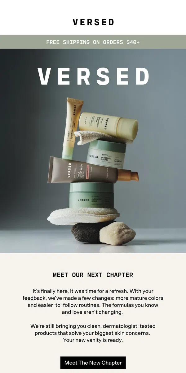 Email from Versed Skin. Meet The Next Chapter