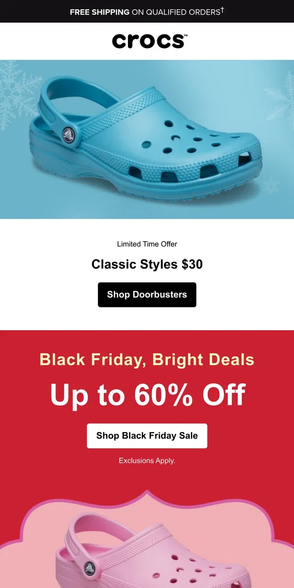 Email from Crocs. 👀 Shop $30 Classics while they last!