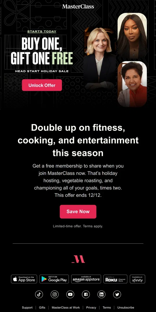 Email from Masterclass. Special offer: Free gift membership when you sign up