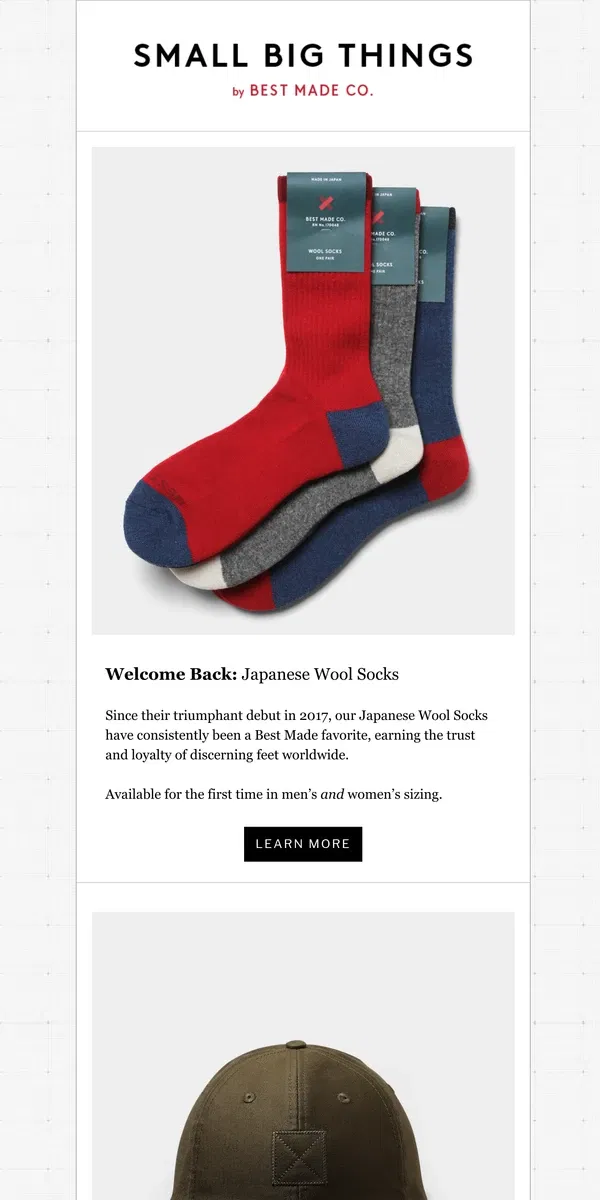 Email from Best Made Co.. Welcome Back: Japanese Wool Socks 🇯🇵