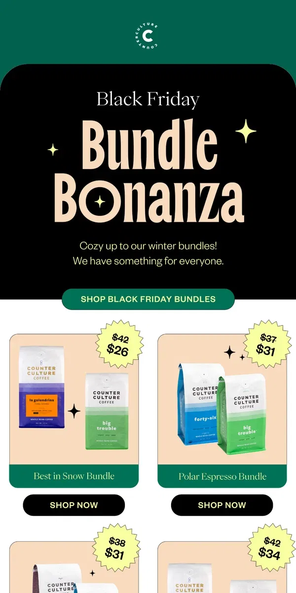 Email from Counter Culture Coffee. Black Friday Bundle Bonanza 🖤