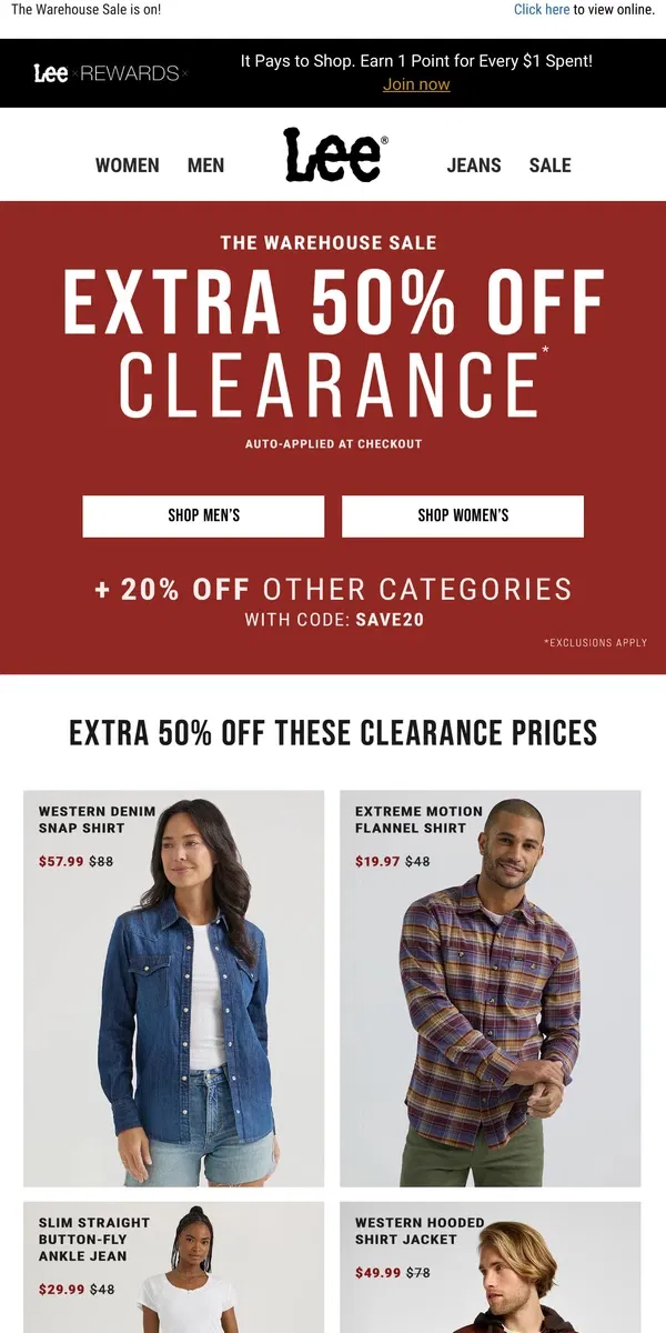 Email from Lee. Take an EXTRA 50% off clearance