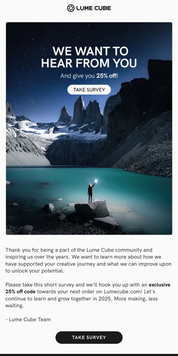 Email from Lume Cube. We Want to Hear From You