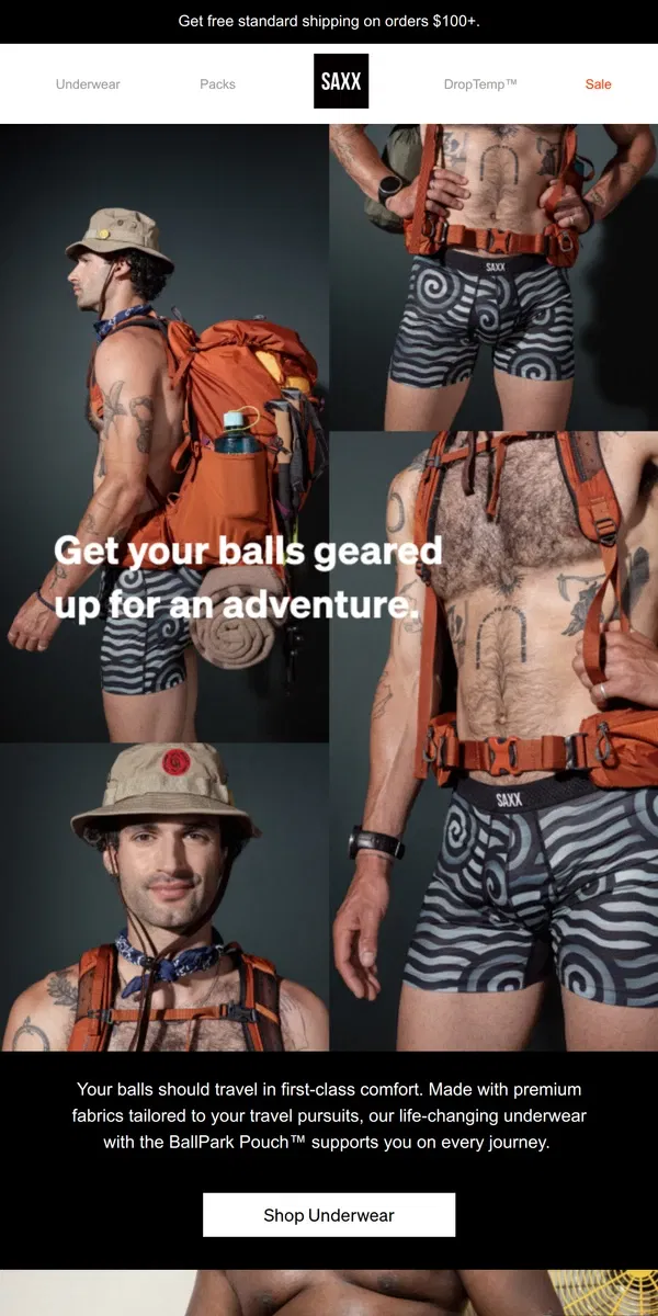 Email from SAXX Underwear. First-class underwear for your next trip