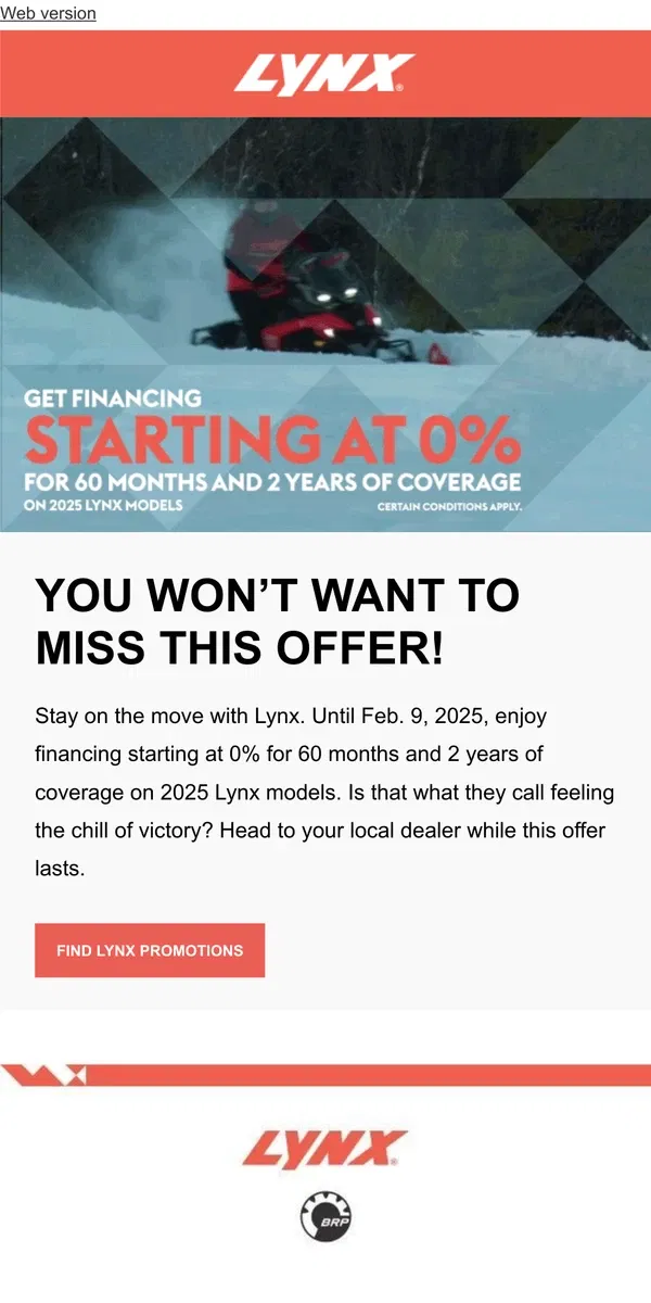 Email from Lynx. Open for adrenaline-packed Lynx savings