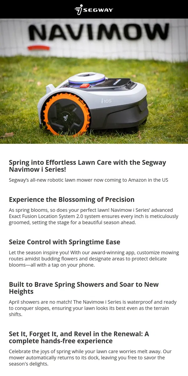 Email from Segway. Segway’s all-new robotic lawn mower now coming to Amazon in the US