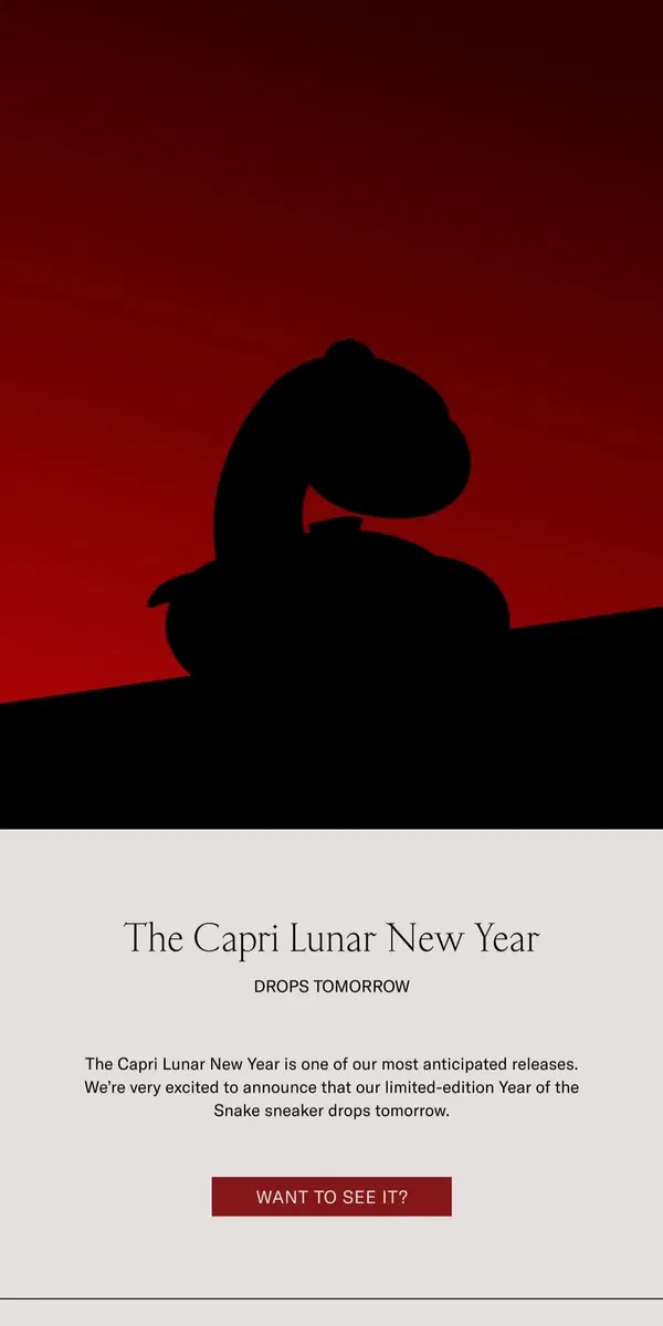 Email from Koio. Coming Tomorrow: The Capri Lunar New Year