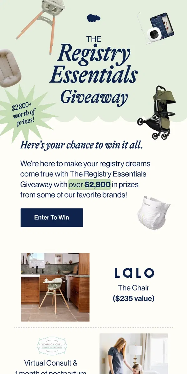 Email from Lalo. Red-hot registry giveaway! 🔥