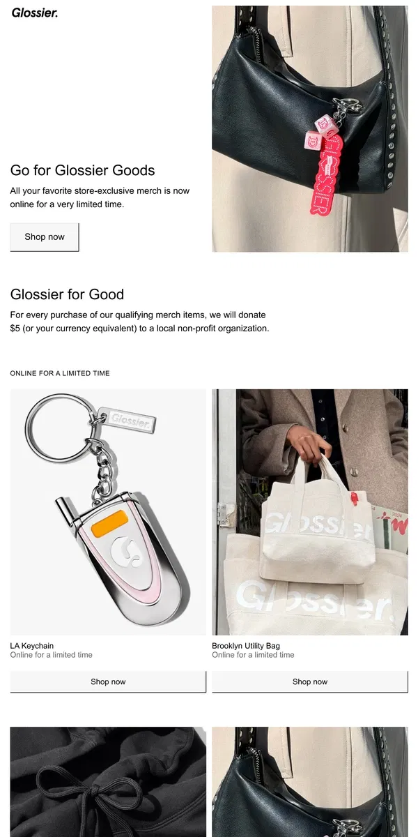 Email from Glossier. Go for Glossier Goods!