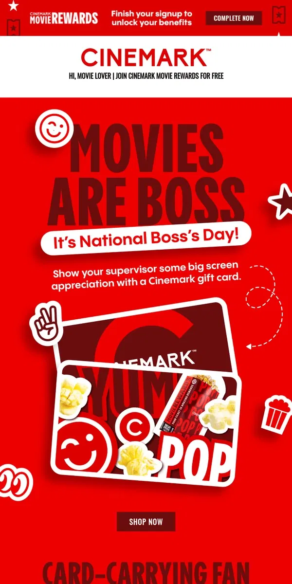 Email from Cinemark. National Boss's Day is 10/16