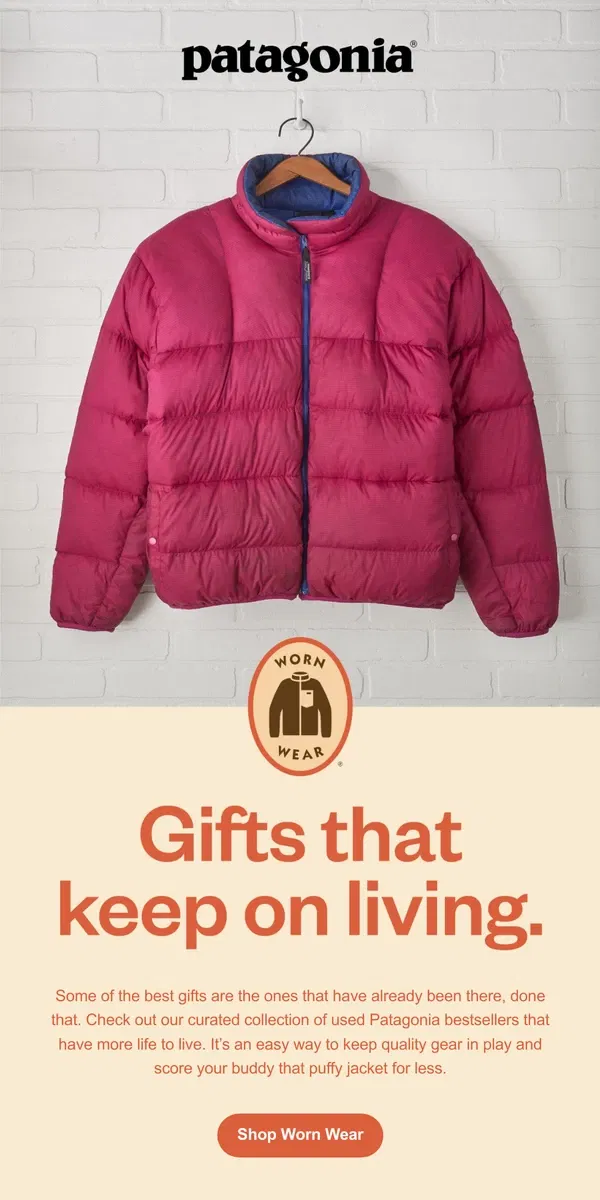 Email from Patagonia. Patagonia gear gifts for less