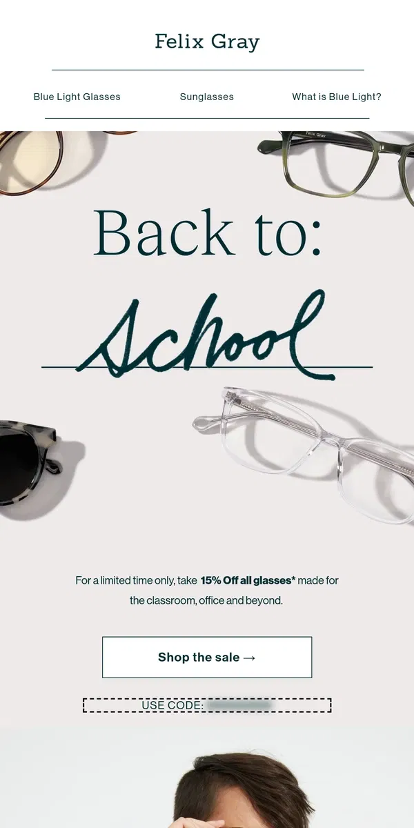 Email from Felix Gray. See Clearly & Save: Back to School Sale!