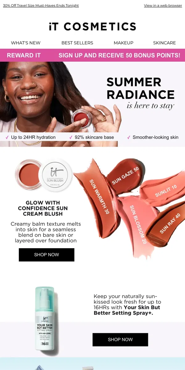 Email from IT Cosmetics. Stay Radiant and Confident with Sun Blush