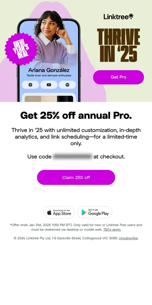 Email from Linktree. 🎁 Get 25% off annual Pro