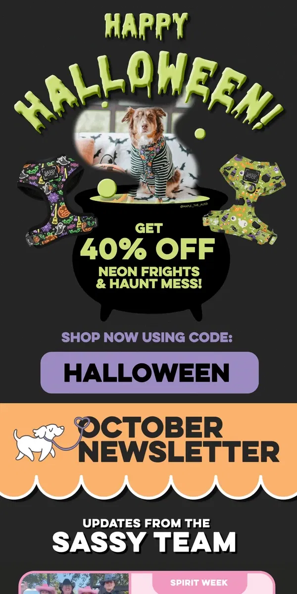 Email from Sassy Woof. Happy Halloween Sale! 🎃👻