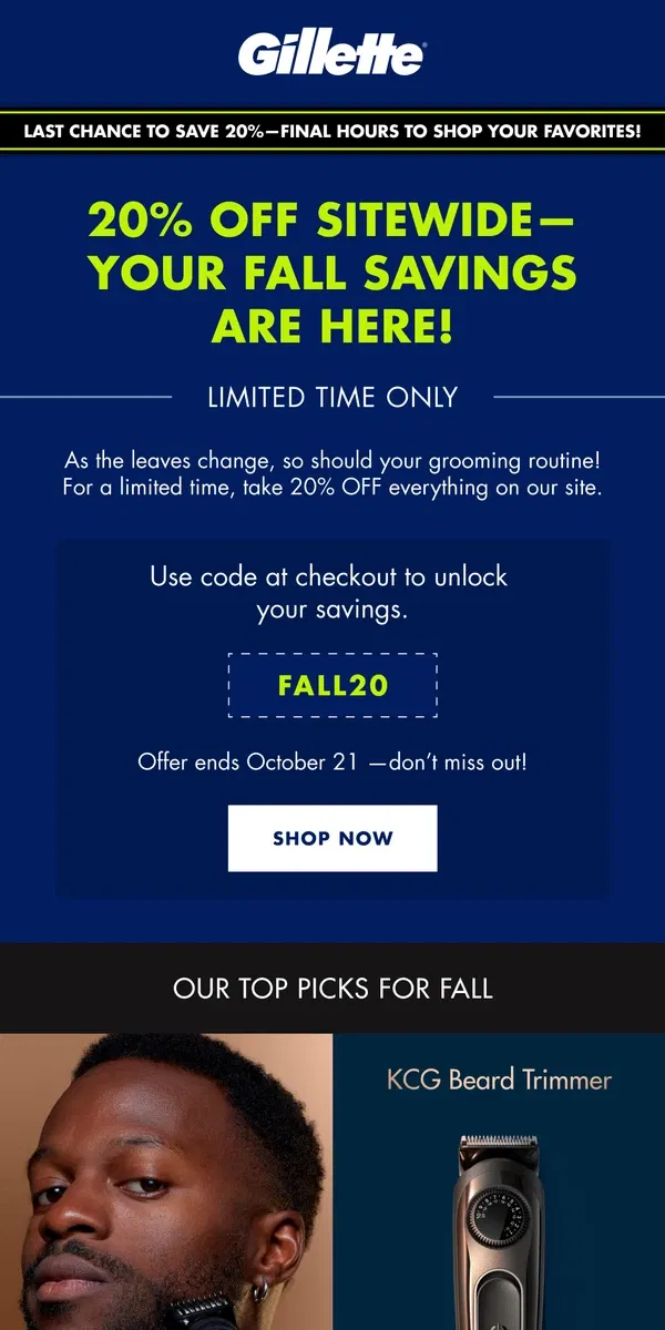 Email from Gillette. ❗ Final hours: 20% OFF ends today!