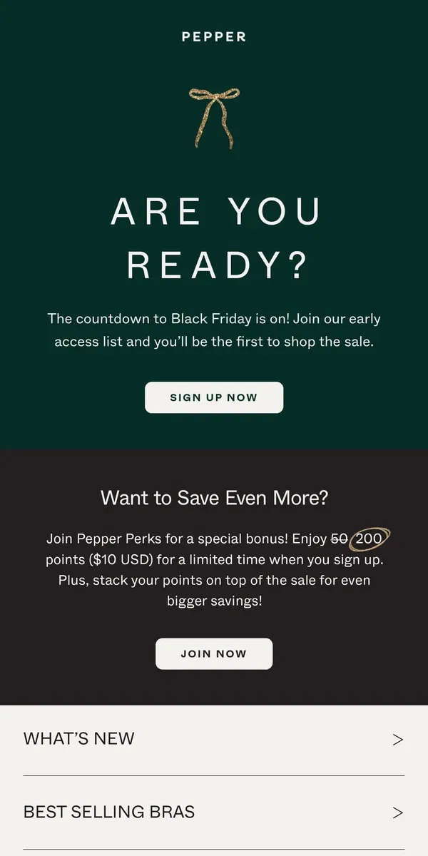 Email from Pepper. Want First Dibs to Shop Black Friday?