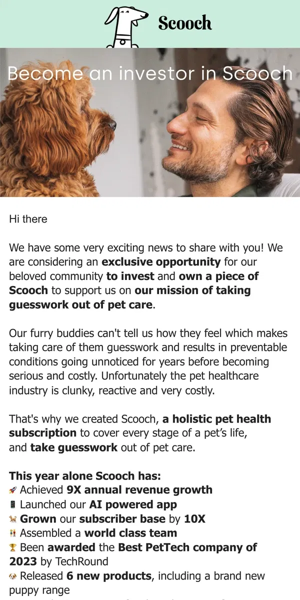 Email from Scooch. Your chance to become an investor in Scooch🤩🐕