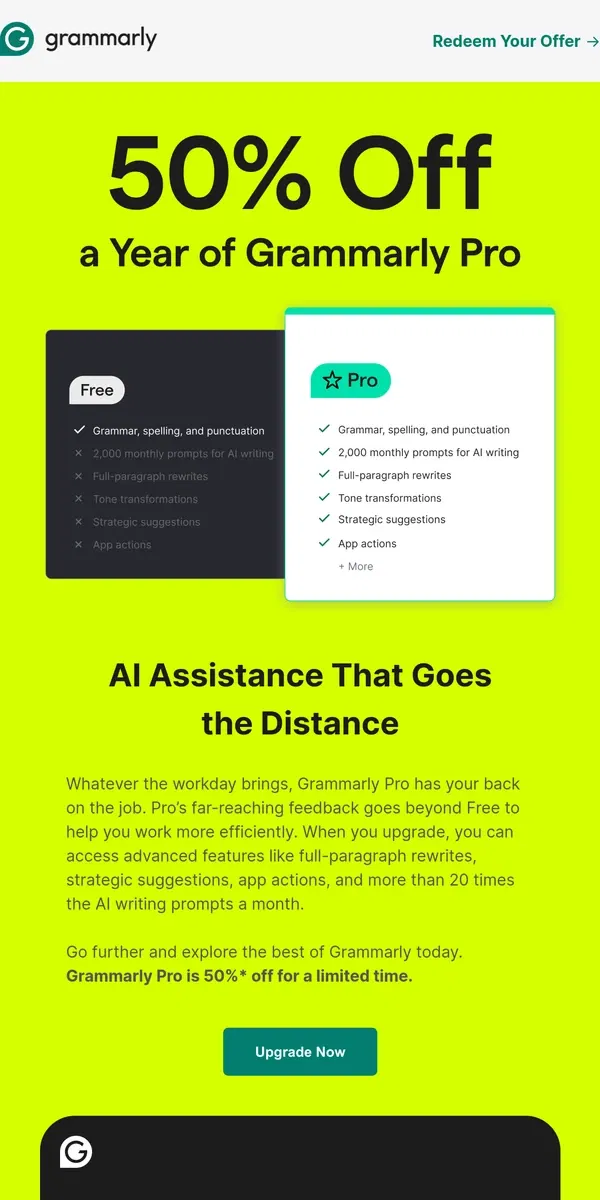 Email from Grammarly. 🔒 Lock in a year of Pro, now 50% off