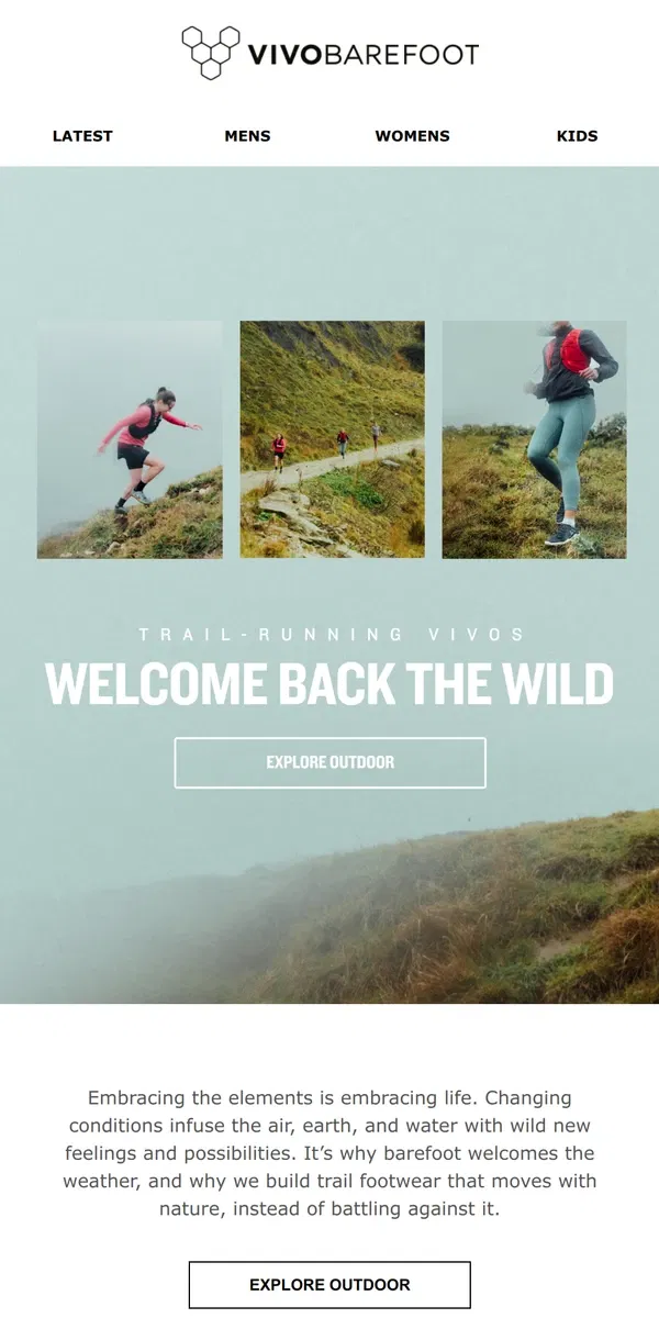 Email from Vivobarefoot. Trail runners that embrace the elements