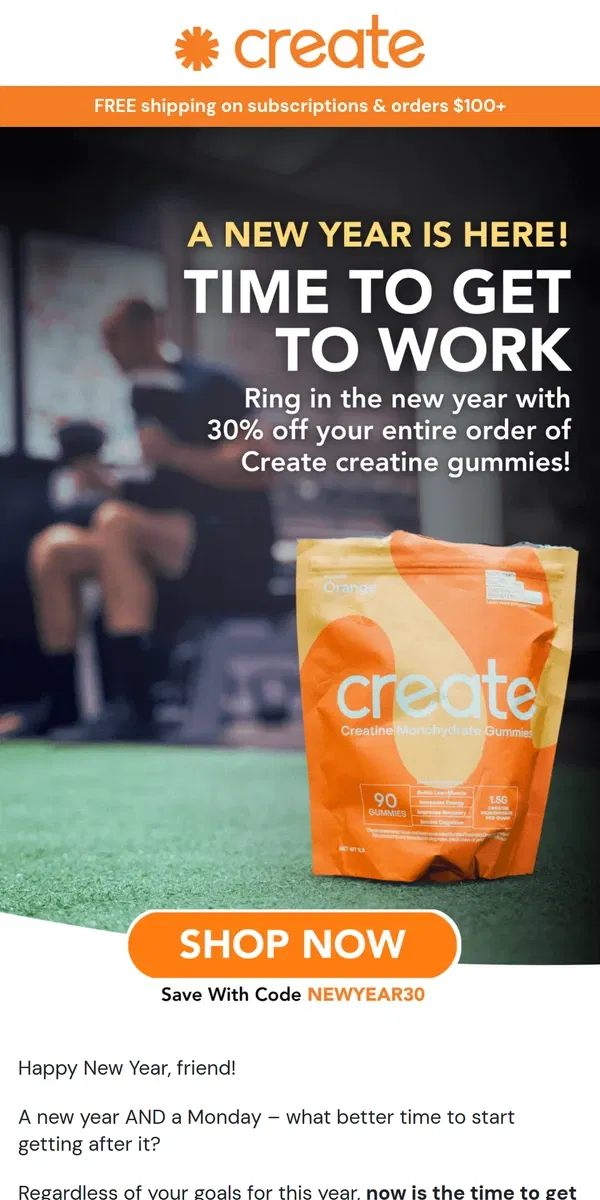 Email from Create Wellness. Time to get to WORK 💪🏻