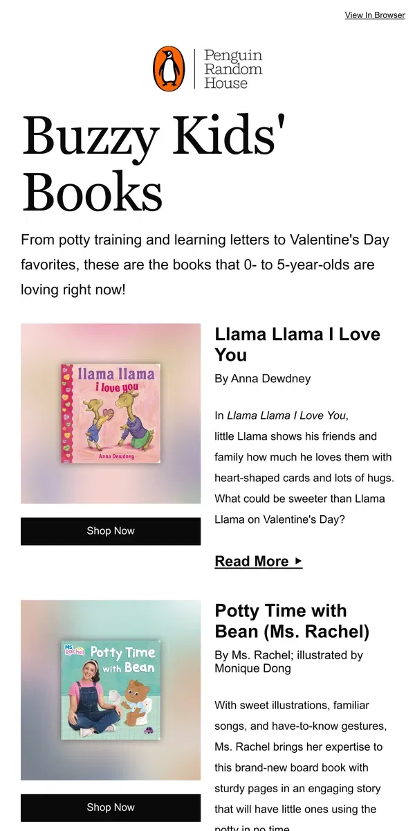 Email from Penguin Random House. Popular Books 0- to 5-Year-Olds Will Love