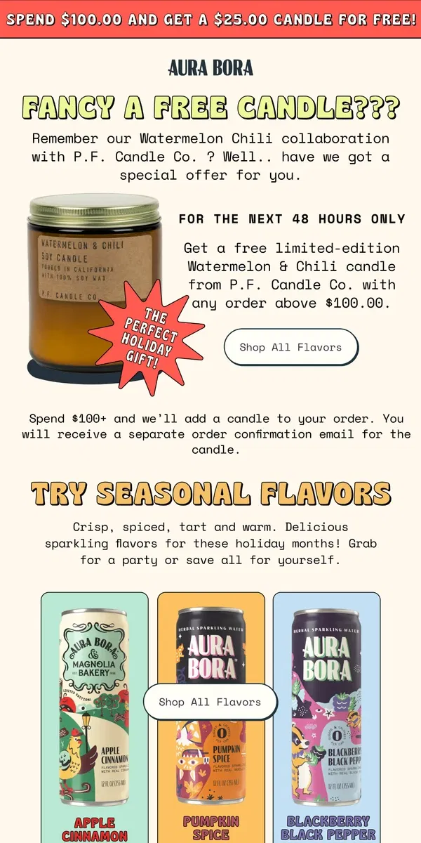 Email from Aura Bora. fancy a free candle?