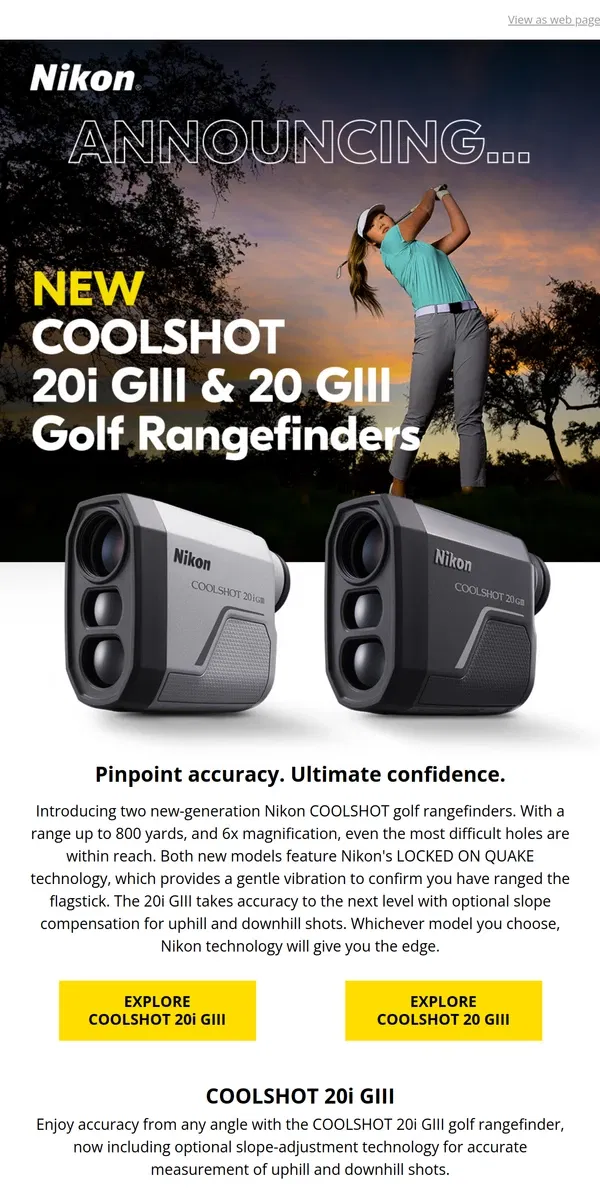 Email from Nikon. New Nikon Golf Rangefinders