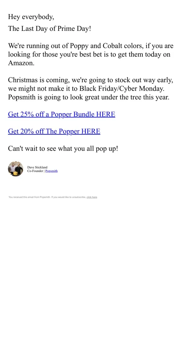 Email from Popsmith. Last Chance for 25% off a Popper Bundle!