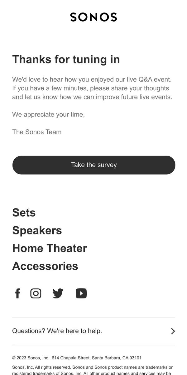 Email from Sonos. How was the live Q&A event?