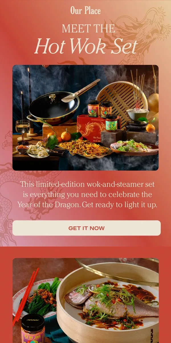 Email from Our Place. The Hot Wok Set has arrived 🔥