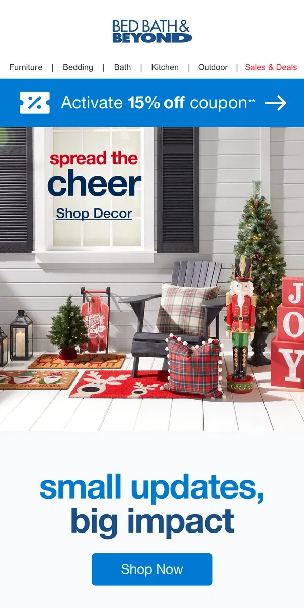 Email from Bed Bath & Beyond. Festive & Fresh Holiday Décor Finds 🎄