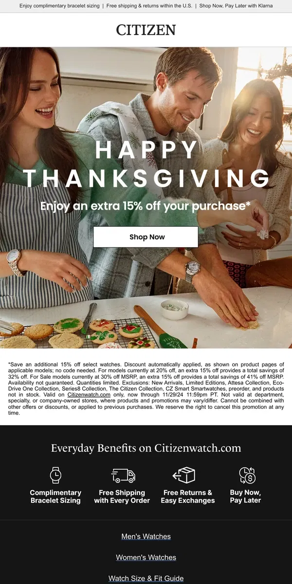 Email from Citizen Watch. Happy Thanksgiving from Citizen