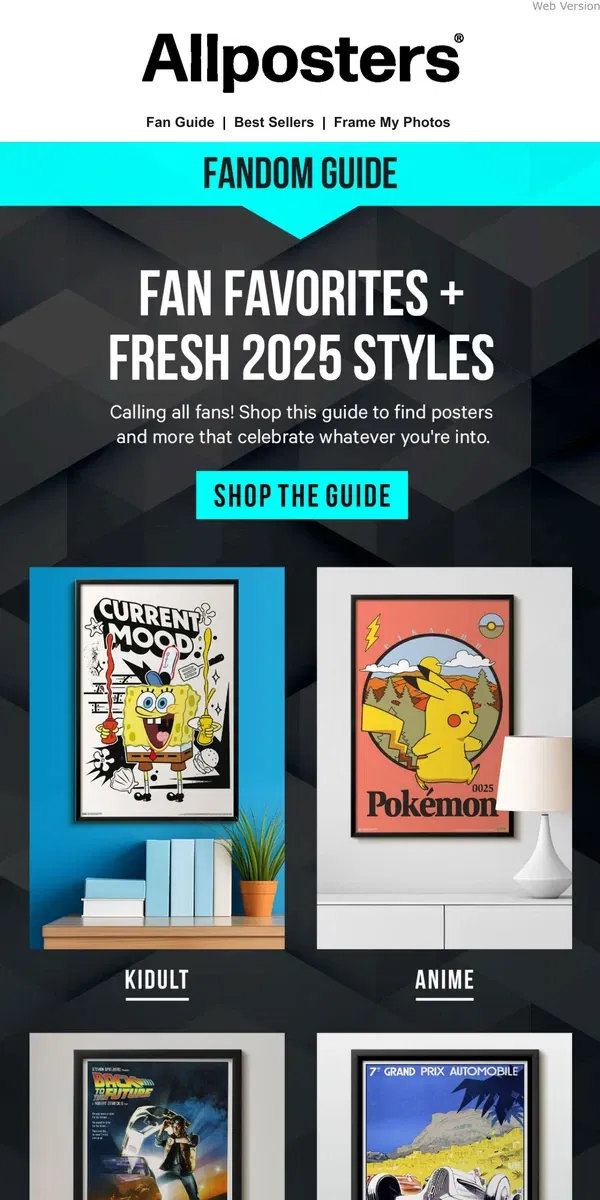 Email from AllPosters. Introducing the 2025 Fandom Guide