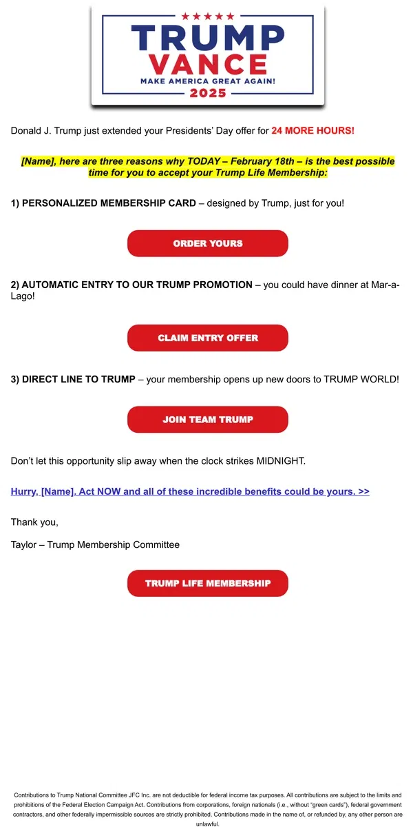 Email from Donald J. Trump. Today! Today! Today!