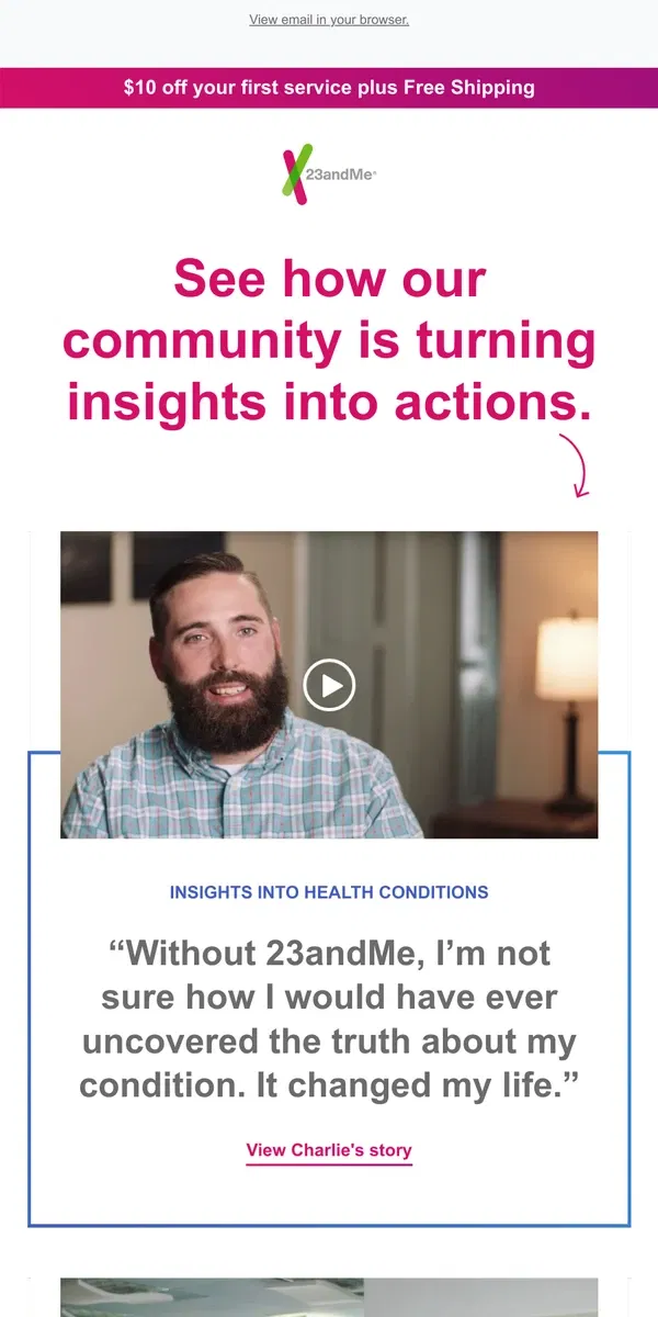 Email from 23andMe. Genetics just got personal