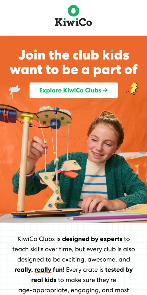 Email from KiwiCo. 100% kid-approved