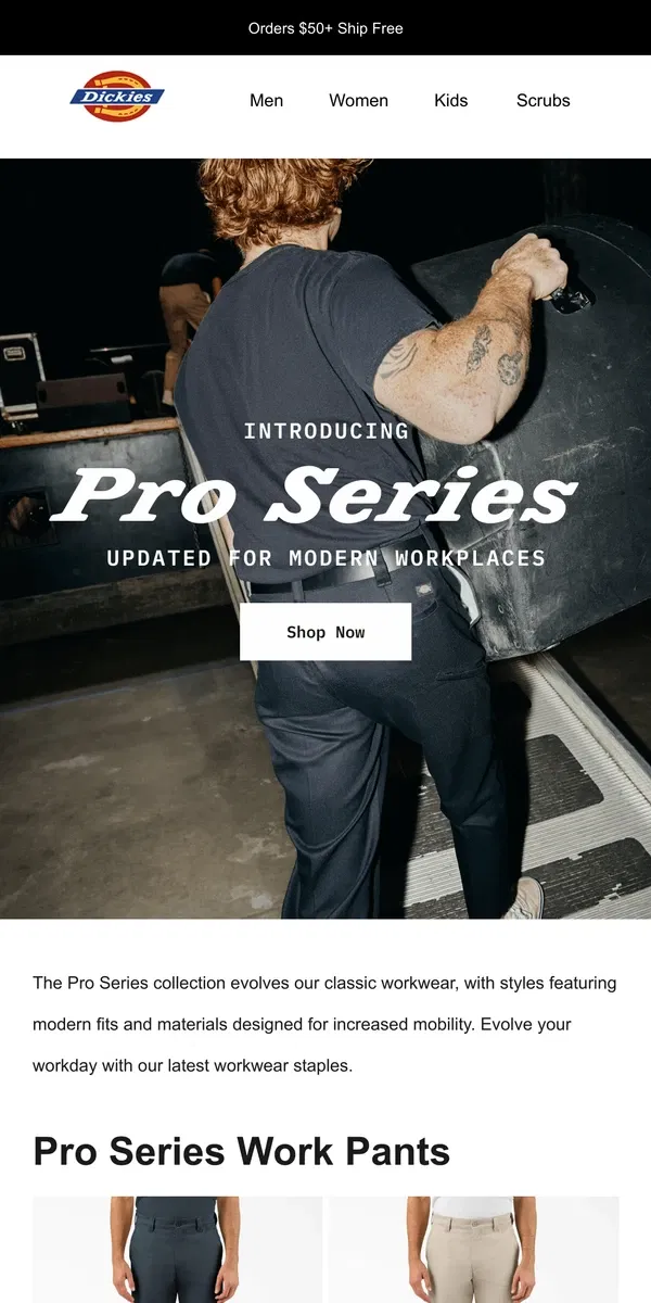 Email from Dickies. Introducing: Pro Series Workwear