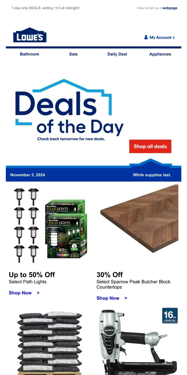 Email from Lowe's. Time’s almost up! Shop these deals QUICK.