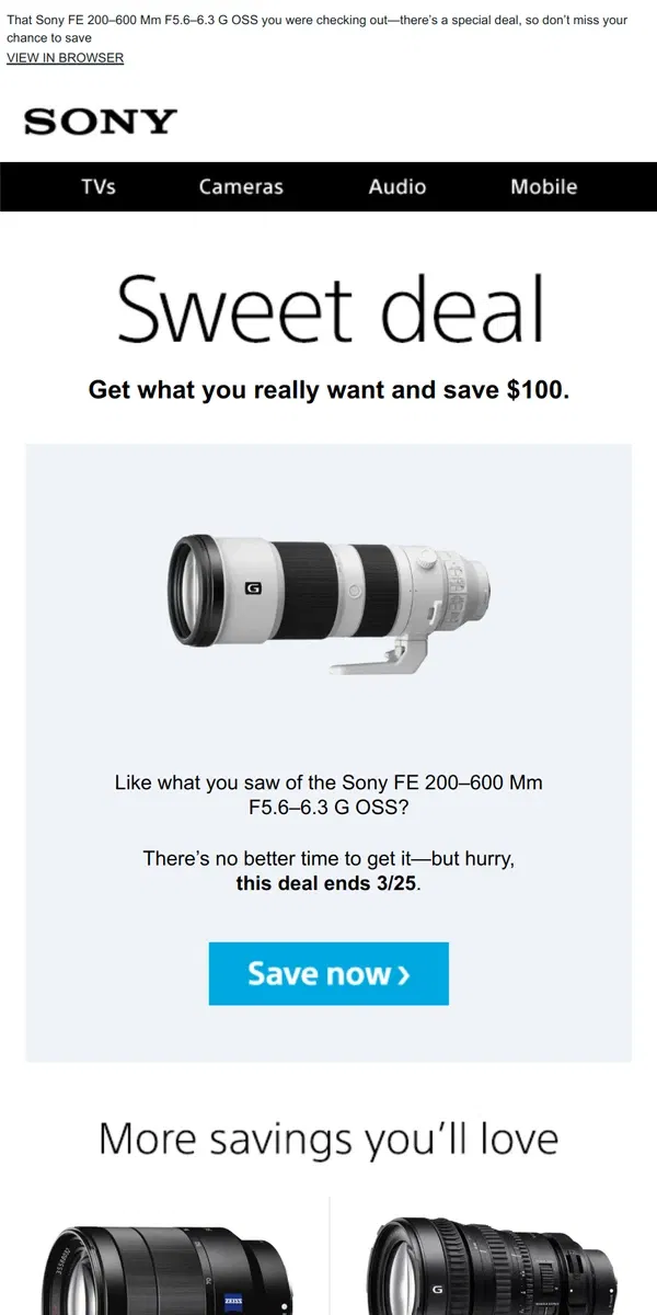 Email from Sony. You Saw It, You Loved It, Now Get It | Plus, Save $100