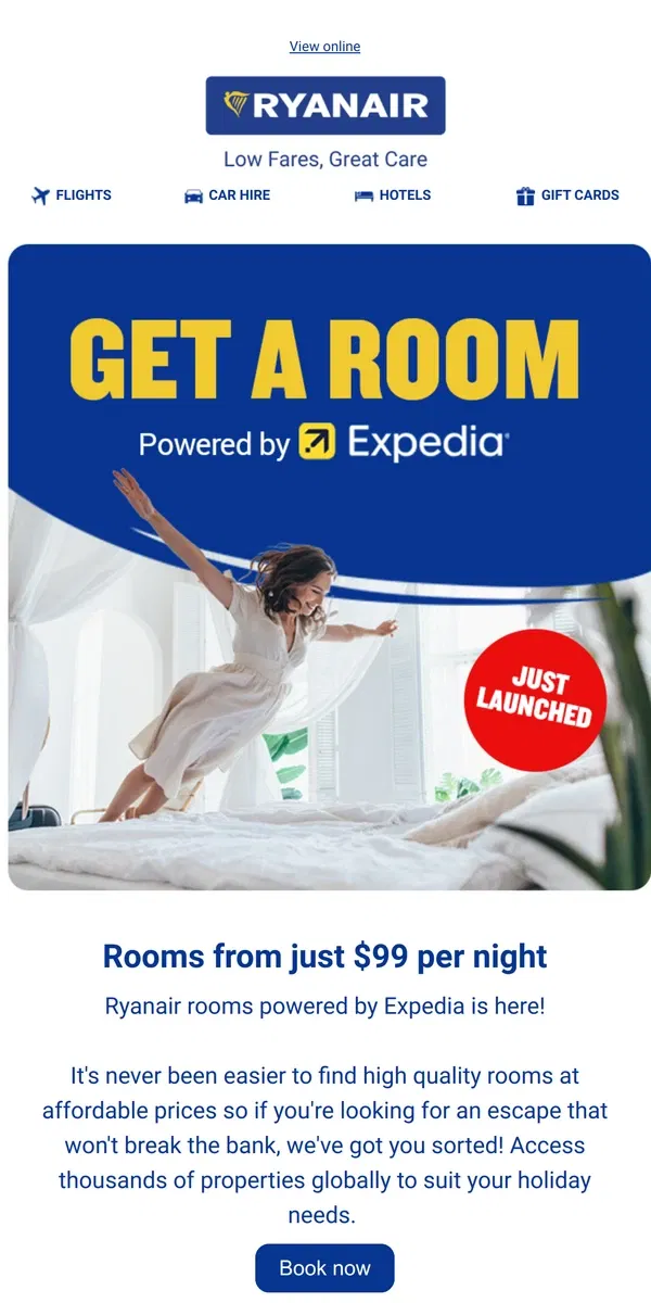 Email from Ryanair. 📢Introducing our new and improved Ryanair Rooms📢