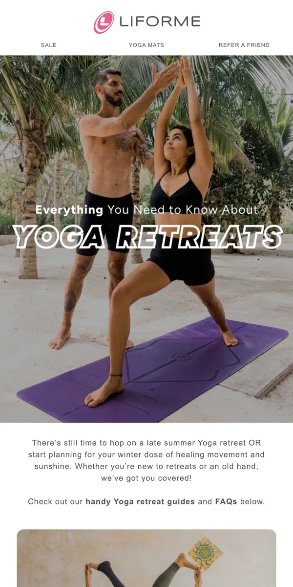 Email from Liforme. Yoga retreats: everything you need to know 🧘