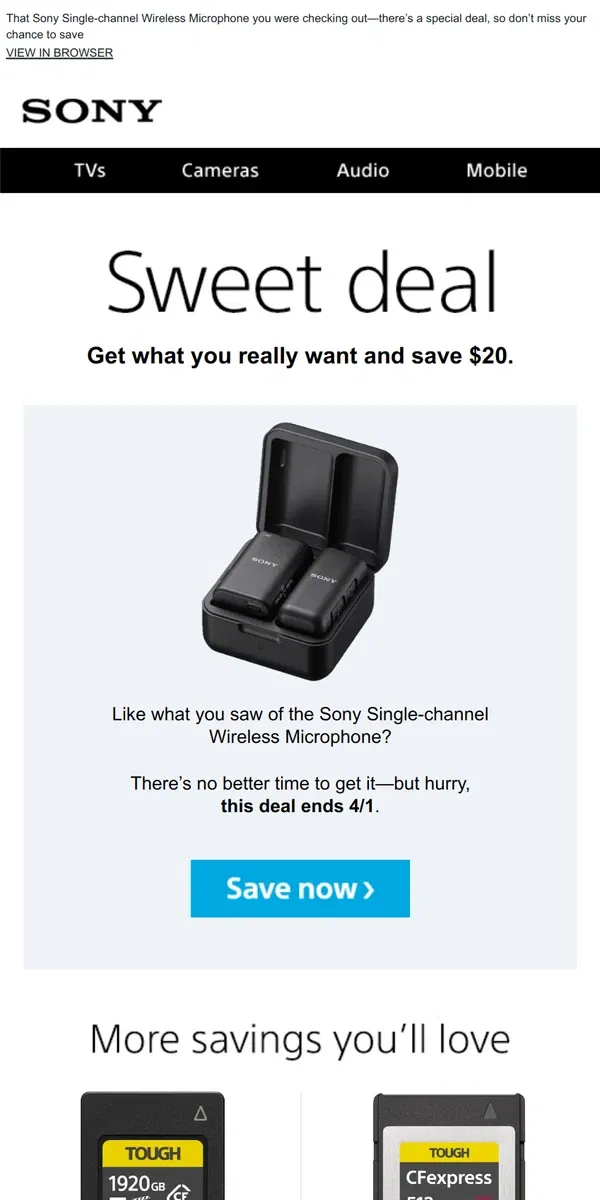 Email from Sony. You Saw It, You Loved It, Now Get It | Plus, Save $20