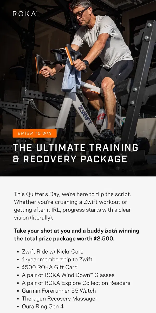 Email from ROKA. Win the Ultimate Training & Recovery Package!