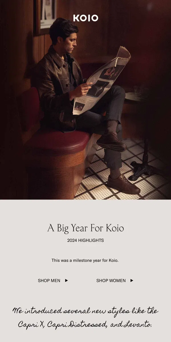 Email from Koio. Koio’s 2024 Year in Review