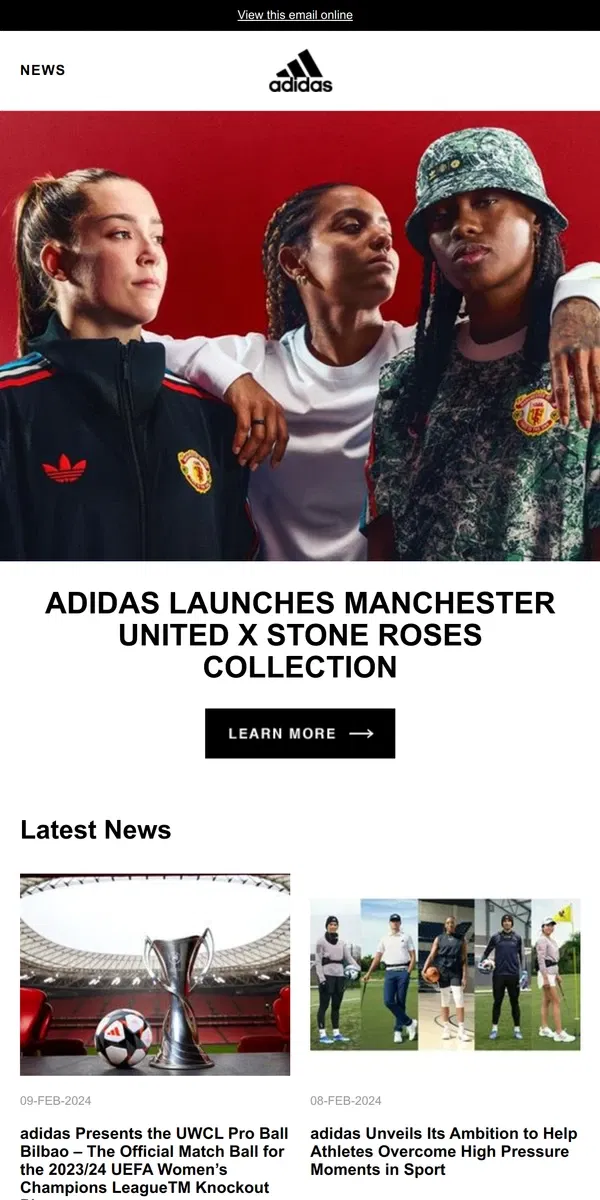 Email from Adidas. adidas launches Manchester United X Stone Roses Collection