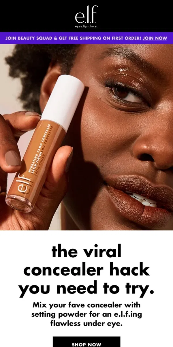 Email from e.l.f.. Have you tried this TikTok viral concealer hack? 👀