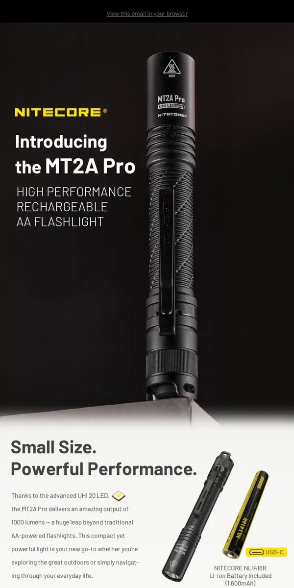 Email from NITECORE. MT2A Pro – High Performance Rechargeable AA Flashlight